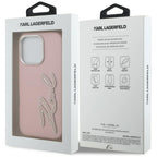 Karl Lagerfeld FW Grained Signature Logo iPhone 16 Pro Max dėklas - Rožinis -- iPhone 16 Pro Max