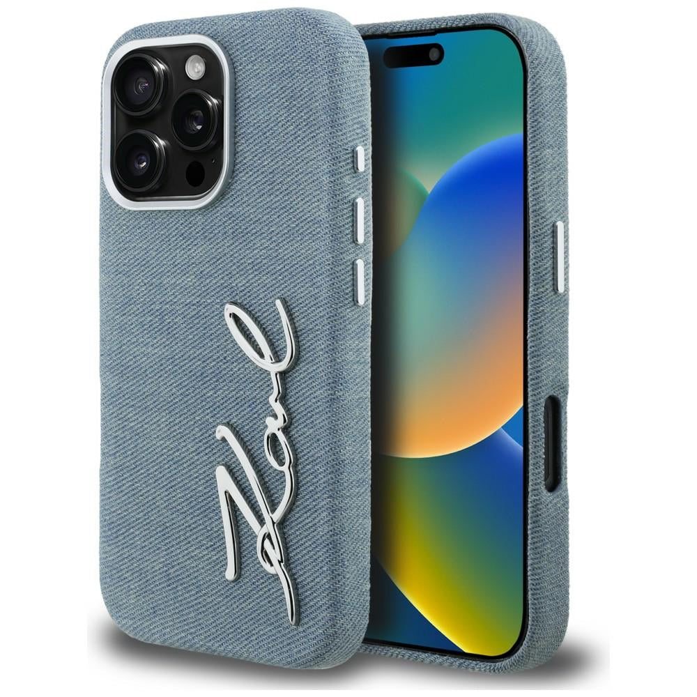 Karl Lagerfeld FW Jeans Signature Logo iPhone 16 Pro dėklas - Mėlyna -- iPhone 16 Pro