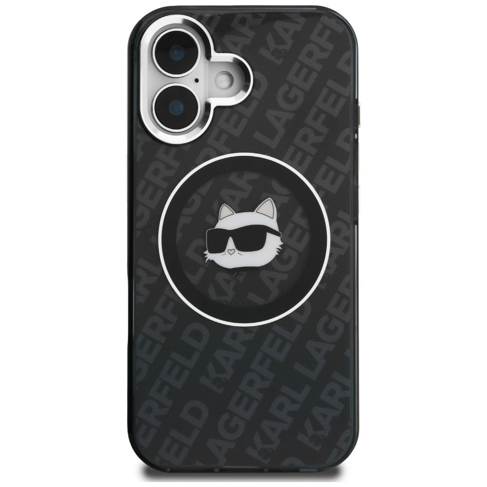 Karl Lagerfeld IML Choupette Head Logo MagSafe dėklas iPhone 16 - Juodas -- iPhone 16