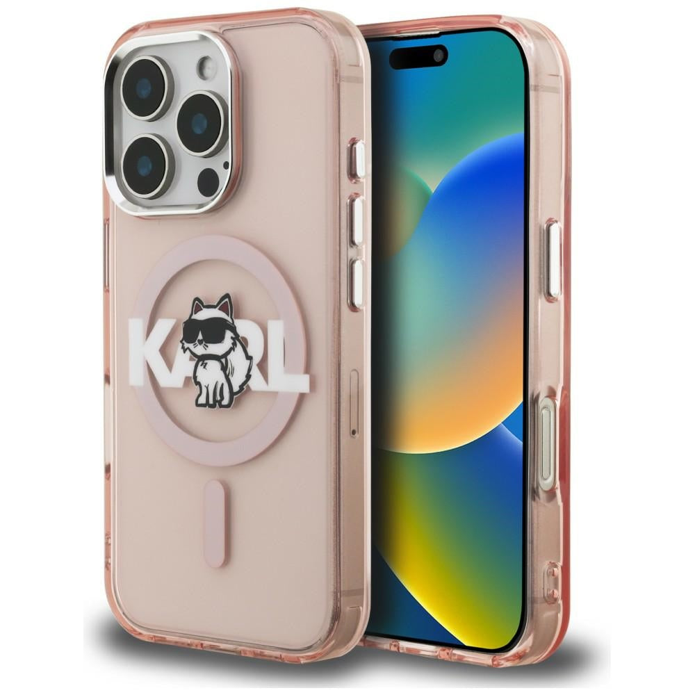 Karl Lagerfeld IML Choupette Sketch Logo MagSafe dėklas skirtas iPhone 16 Pro Max - Rožinis -- iPhone 16 Pro Max