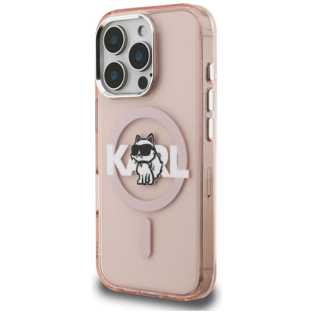 Karl Lagerfeld IML Choupette Sketch Logo MagSafe dėklas skirtas iPhone 16 Pro Max - Rožinis -- iPhone 16 Pro Max