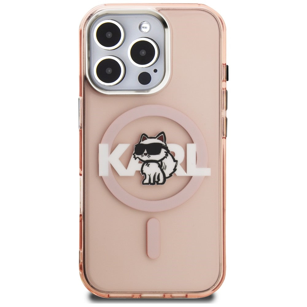 Karl Lagerfeld IML Choupette Sketch Logo MagSafe dėklas skirtas iPhone 16 Pro Max - Rožinis -- iPhone 16 Pro Max