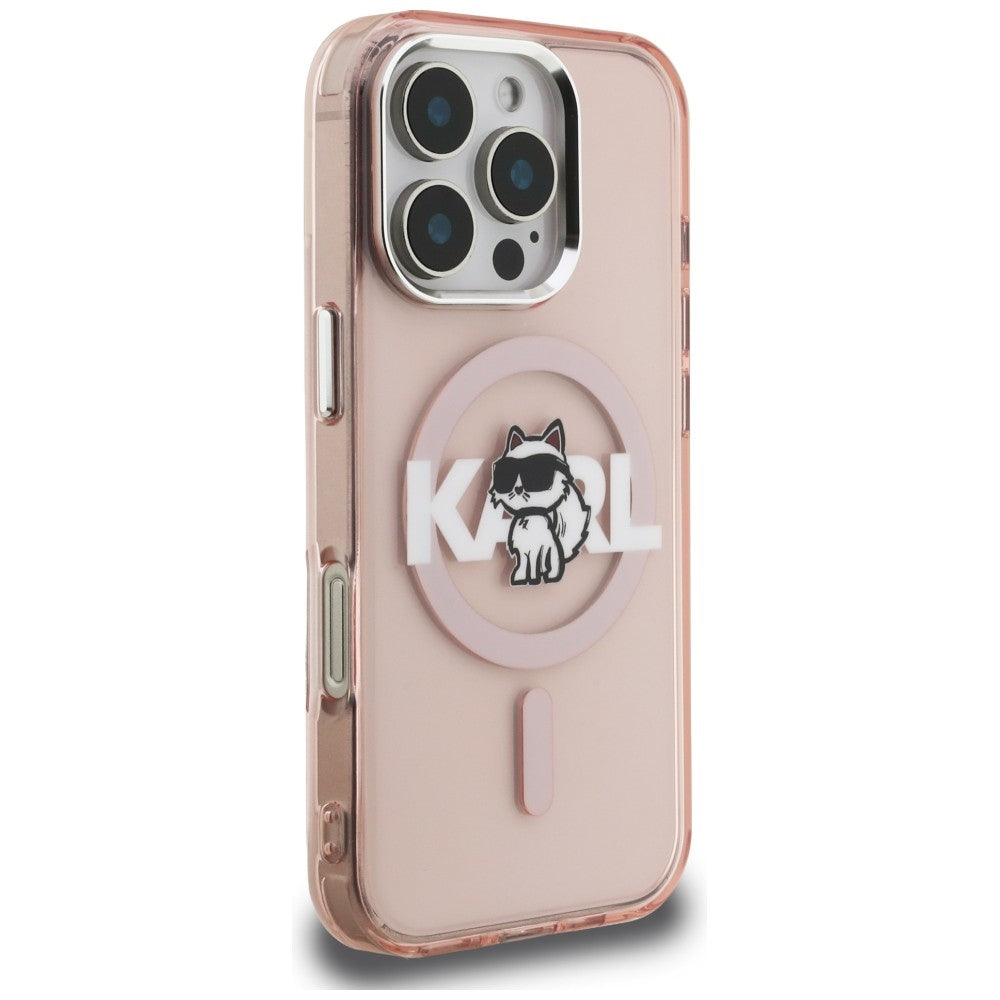 Karl Lagerfeld IML Choupette Sketch Logo MagSafe dėklas skirtas iPhone 16 Pro - Rožinis -- iPhone 16 Pro