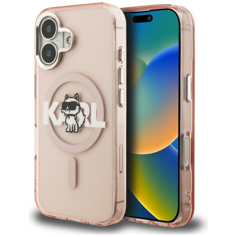 Karl Lagerfeld IML Choupette Sketch Logo MagSafe iPhone 16 dėklas - Rožinis -- iPhone 16