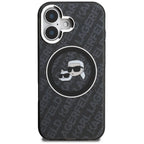 Karl Lagerfeld IML Glitter Karl & Choupette Heads Logo MagSafe dėklas iPhone 16 - Juoda -- iPhone 16