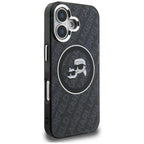 Karl Lagerfeld IML Glitter Karl & Choupette Heads Logo MagSafe dėklas iPhone 16 - Juoda -- iPhone 16