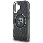 Karl Lagerfeld IML Glitter Karl & Choupette Heads Logo MagSafe dėklas iPhone 16 - Juoda -- iPhone 16