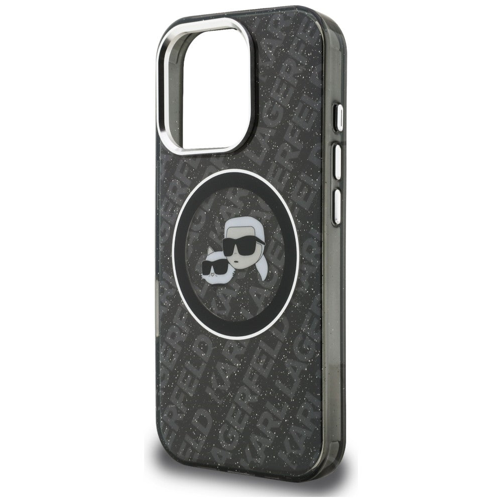 Karl Lagerfeld IML Glitter Karl & Choupette Heads Logo MagSafe dėklas iPhone 16 Pro - Juoda -- iPhone 16 Pro