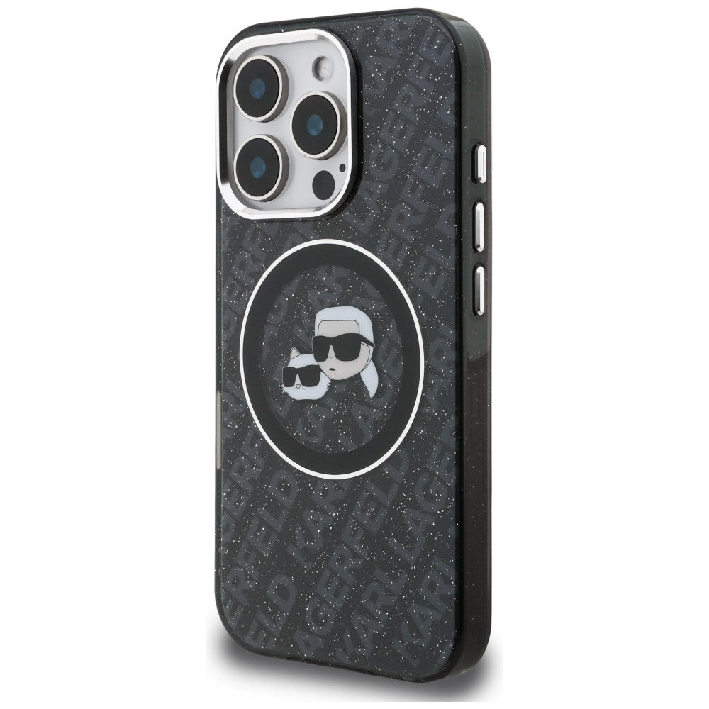Karl Lagerfeld IML Glitter Karl & Choupette Heads Logo MagSafe dėklas iPhone 16 Pro Max - Juoda -- iPhone 16 Pro Max