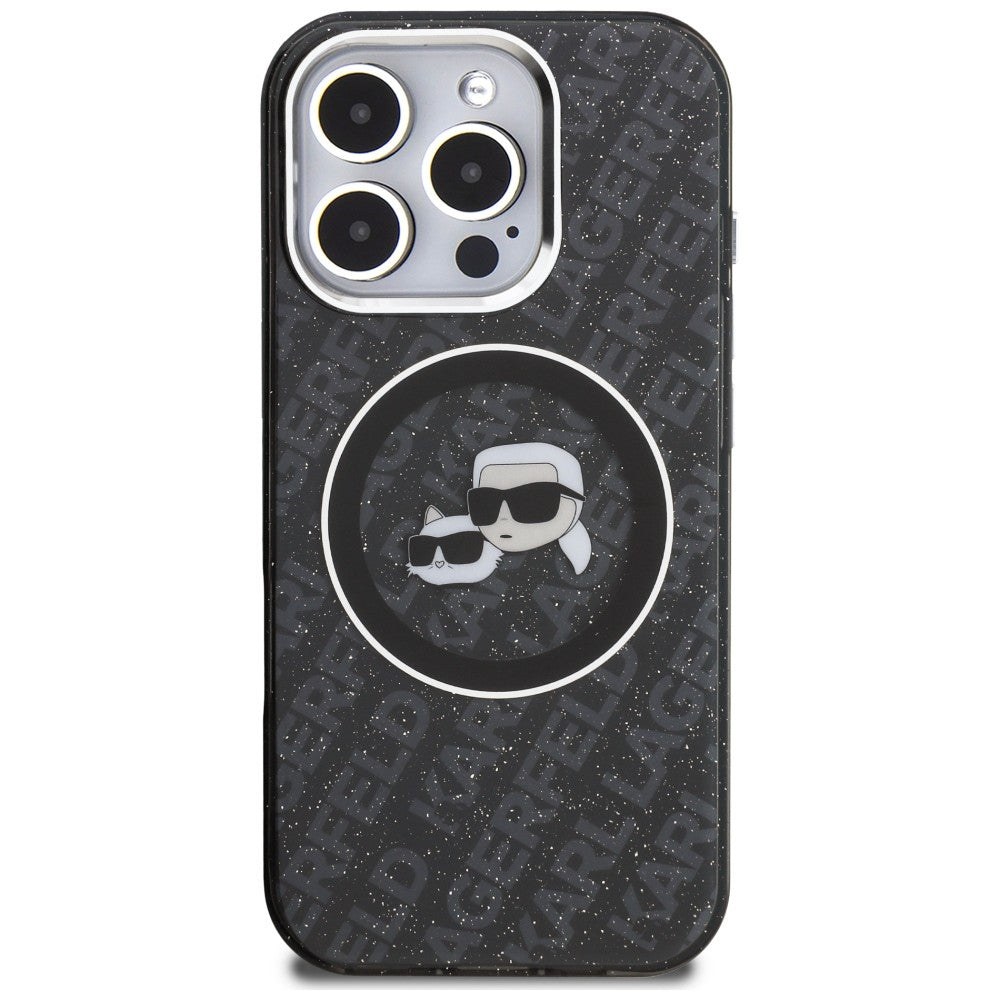 Karl Lagerfeld IML Glitter Karl & Choupette Heads Logo MagSafe dėklas iPhone 16 Pro Max - Juoda -- iPhone 16 Pro Max
