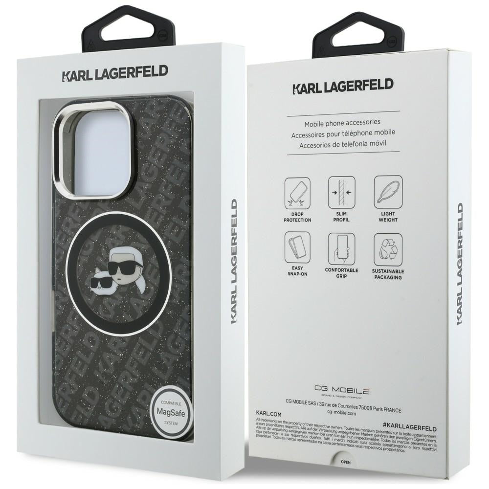 Karl Lagerfeld IML Glitter Karl & Choupette Heads Logo MagSafe dėklas iPhone 16 Pro Max - Juoda -- iPhone 16 Pro Max