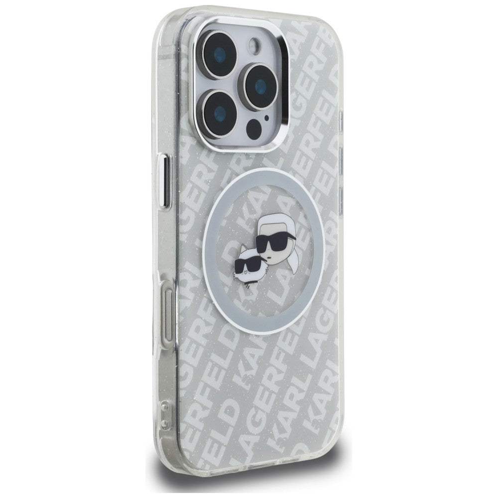 Karl Lagerfeld IML Glitter Karl & Choupette Heads Logo MagSafe dėklas iPhone 16 Pro Max - Pilka -- iPhone 16 Pro Max