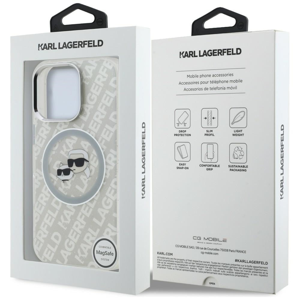 Karl Lagerfeld IML Glitter Karl & Choupette Heads Logo MagSafe dėklas iPhone 16 Pro Max - Pilka -- iPhone 16 Pro Max