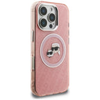 Karl Lagerfeld IML Glitter Karl & Choupette Heads Logo MagSafe dėklas, skirtas iPhone 16 Pro - Rožinis -- iPhone 16 Pro