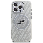 Karl Lagerfeld IML Glitter Karl & Choupette Heads Logo MagSafe dėklas, skirtas iPhone 16 Pro - Pilkas -- iPhone 16 Pro