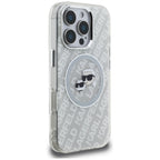 Karl Lagerfeld IML Glitter Karl & Choupette Heads Logo MagSafe dėklas, skirtas iPhone 16 Pro - Pilkas -- iPhone 16 Pro