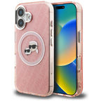 Karl Lagerfeld IML Glitter Karl & Choupette Heads Logo MagSafe iPhone 16 dėklas - Rožinis -- iPhone 16