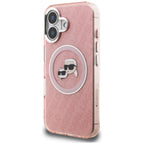 Karl Lagerfeld IML Glitter Karl & Choupette Heads Logo MagSafe iPhone 16 dėklas - Rožinis -- iPhone 16