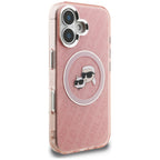 Karl Lagerfeld IML Glitter Karl & Choupette Heads Logo MagSafe iPhone 16 dėklas - Rožinis -- iPhone 16