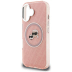 Karl Lagerfeld IML Glitter Karl & Choupette Heads Logo MagSafe iPhone 16 dėklas - Rožinis -- iPhone 16