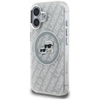 Karl Lagerfeld IML Glitter Karl & Choupette Heads Logo MagSafe iPhone 16 dėklas - Pilkas -- iPhone 16