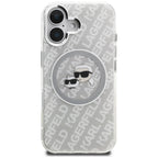 Karl Lagerfeld IML Glitter Karl & Choupette Heads Logo MagSafe iPhone 16 dėklas - Pilkas -- iPhone 16