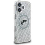 Karl Lagerfeld IML Glitter Karl & Choupette Heads Logo MagSafe iPhone 16 dėklas - Pilkas -- iPhone 16