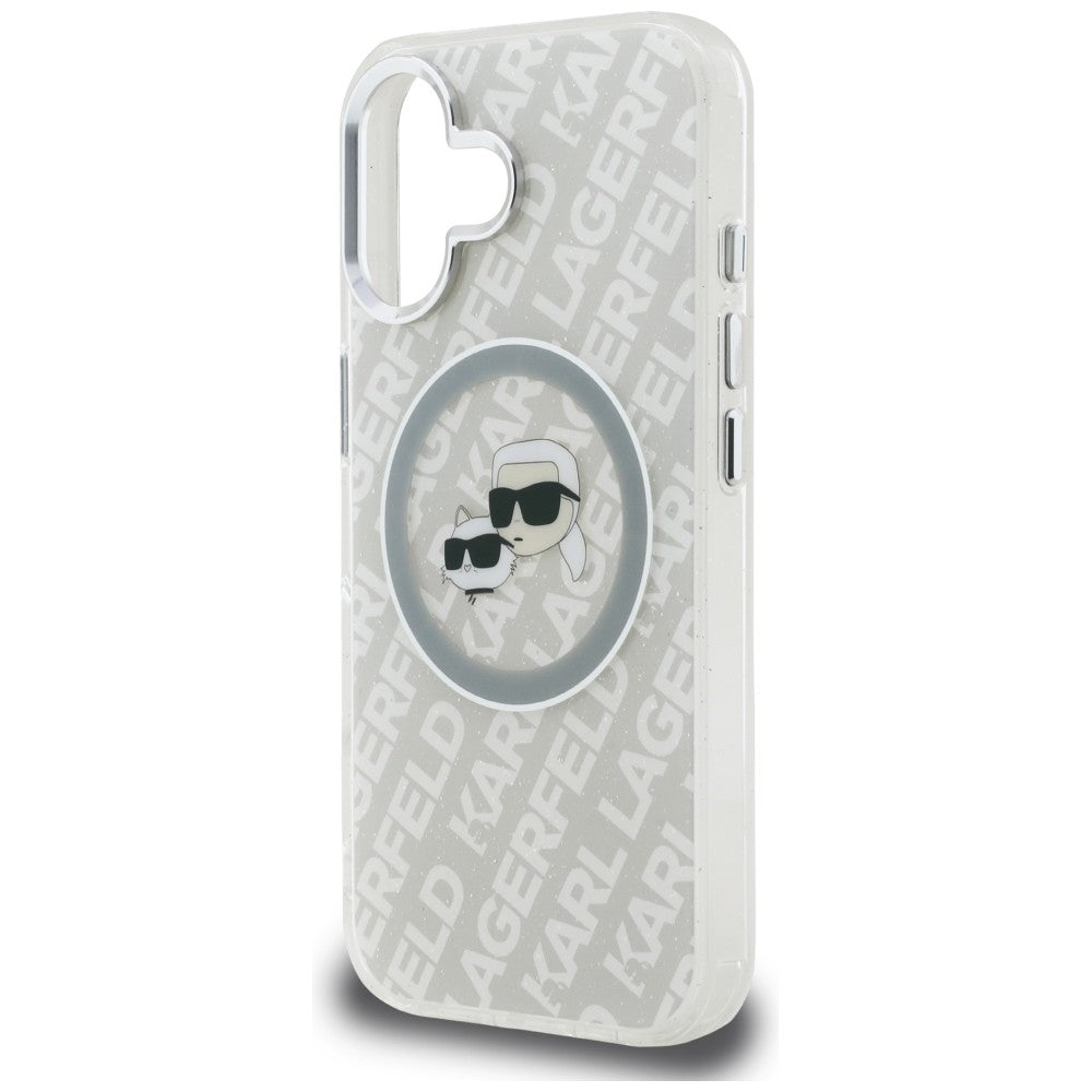 Karl Lagerfeld IML Glitter Karl & Choupette Heads Logo MagSafe iPhone 16 dėklas - Pilkas -- iPhone 16