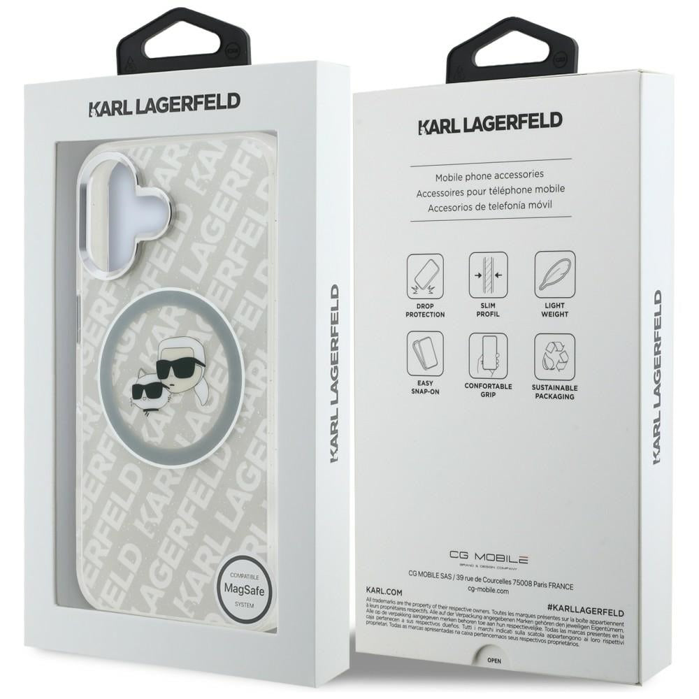 Karl Lagerfeld IML Glitter Karl & Choupette Heads Logo MagSafe iPhone 16 dėklas - Pilkas -- iPhone 16