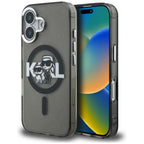 Karl Lagerfeld IML Glitter Karl & Choupette Sketch Logo MagSafe dėklas, skirtas iPhone 16 - Juodas -- iPhone 16