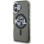 Karl Lagerfeld IML Glitter Karl & Choupette Sketch Logo MagSafe dėklas, skirtas iPhone 16 - Juodas -- iPhone 16