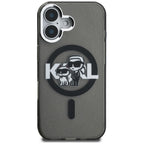Karl Lagerfeld IML Glitter Karl & Choupette Sketch Logo MagSafe dėklas, skirtas iPhone 16 - Juodas -- iPhone 16