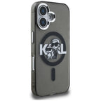 Karl Lagerfeld IML Glitter Karl & Choupette Sketch Logo MagSafe dėklas, skirtas iPhone 16 - Juodas -- iPhone 16