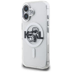 Karl Lagerfeld IML Glitter Karl & Choupette Sketch Logo MagSafe dėklas skirtas iPhone 16 - Permatomas -- iPhone 16