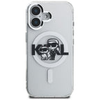 Karl Lagerfeld IML Glitter Karl & Choupette Sketch Logo MagSafe dėklas skirtas iPhone 16 - Permatomas -- iPhone 16