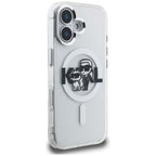 Karl Lagerfeld IML Glitter Karl & Choupette Sketch Logo MagSafe dėklas skirtas iPhone 16 - Permatomas -- iPhone 16