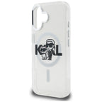 Karl Lagerfeld IML Glitter Karl & Choupette Sketch Logo MagSafe dėklas skirtas iPhone 16 - Permatomas -- iPhone 16