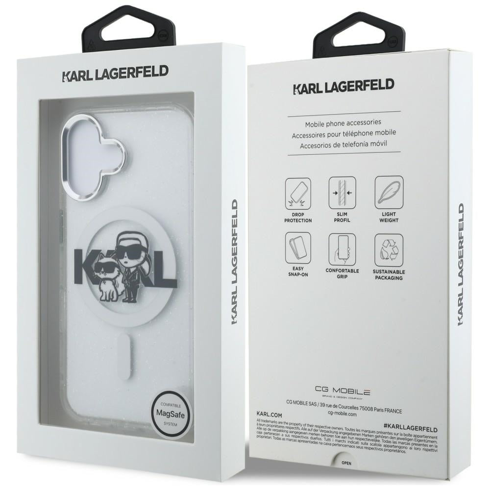 Karl Lagerfeld IML Glitter Karl & Choupette Sketch Logo MagSafe dėklas skirtas iPhone 16 - Permatomas -- iPhone 16