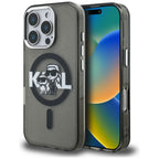 Karl Lagerfeld IML Glitter Karl & Choupette Sketch Logo MagSafe dėklas skirtas iPhone 16 Pro - Juodas -- iPhone 16 Pro