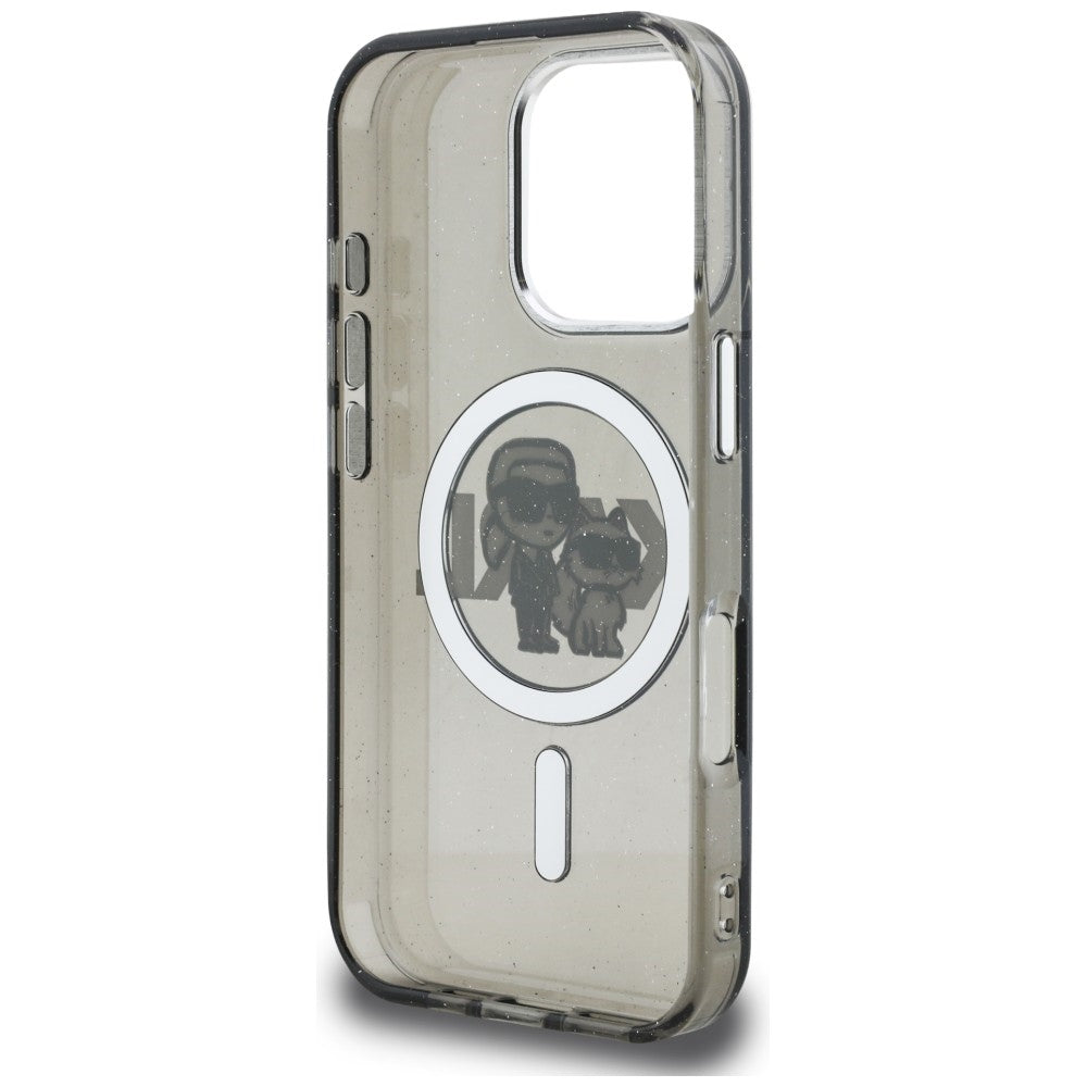 Karl Lagerfeld IML Glitter Karl & Choupette Sketch Logo MagSafe dėklas skirtas iPhone 16 Pro - Juodas -- iPhone 16 Pro