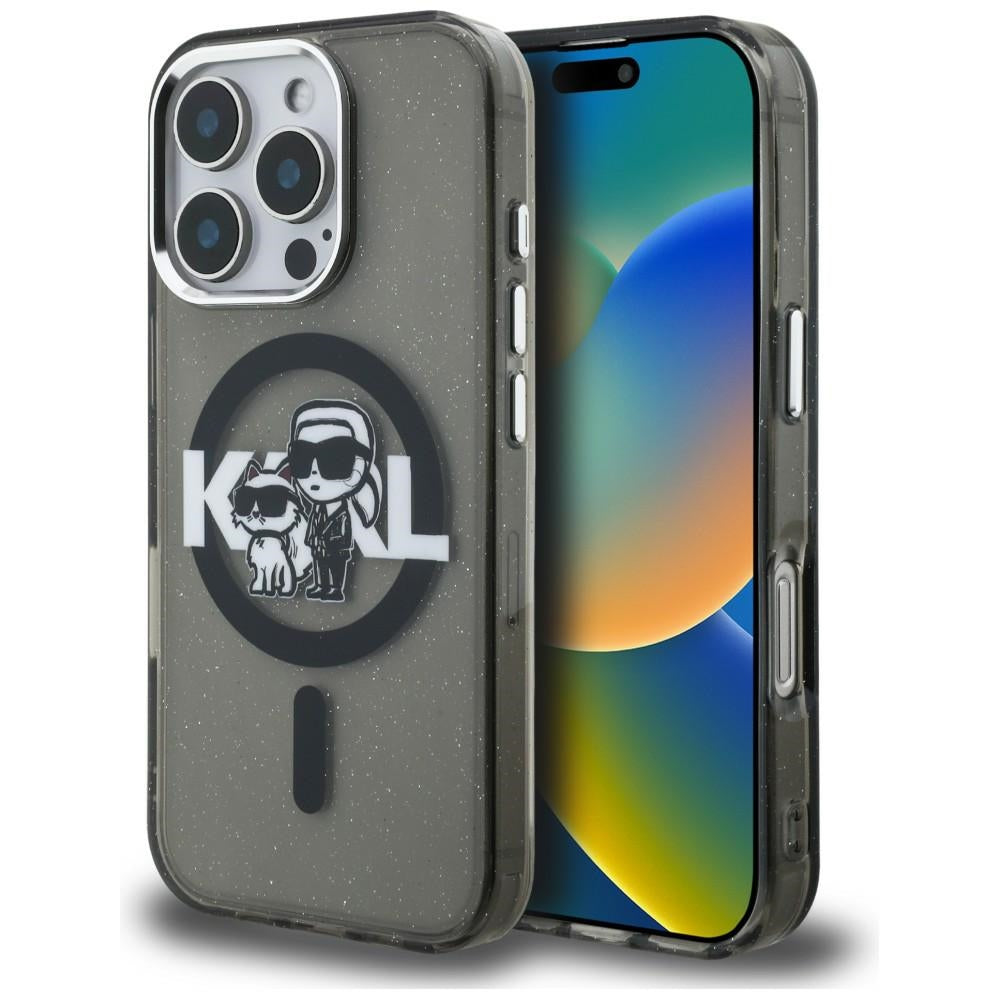 Karl Lagerfeld IML Glitter Karl & Choupette Sketch Logo MagSafe dėklas skirtas iPhone 16 Pro Max - Juodas -- iPhone 16...