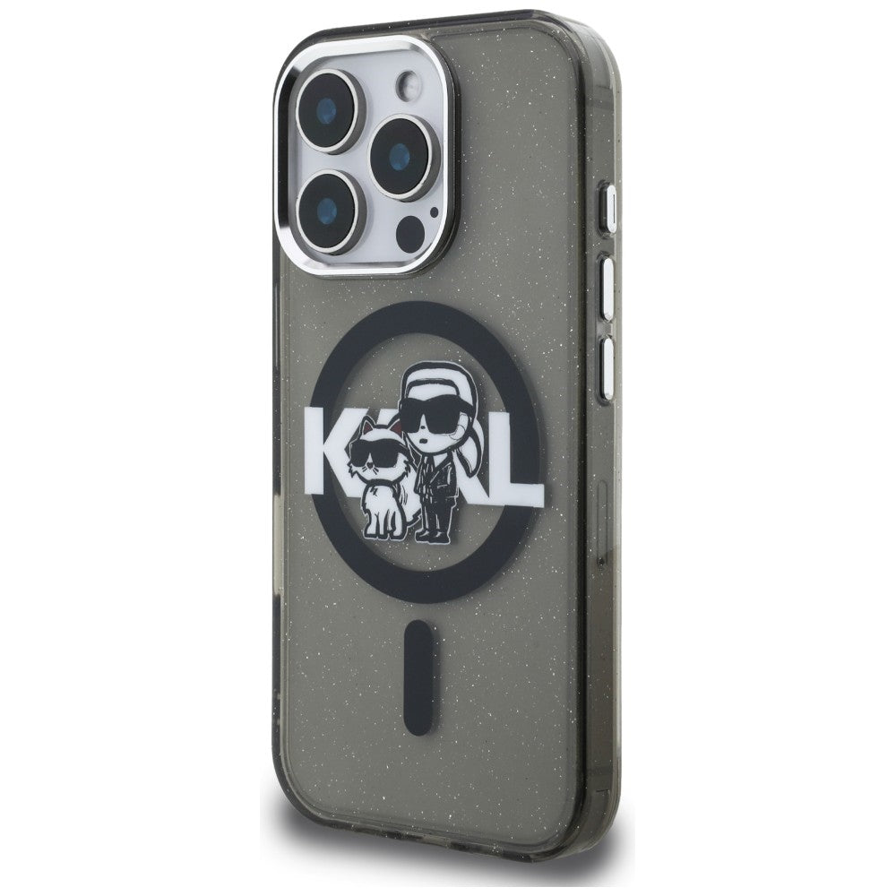 Karl Lagerfeld IML Glitter Karl & Choupette Sketch Logo MagSafe dėklas skirtas iPhone 16 Pro Max - Juodas -- iPhone 16...