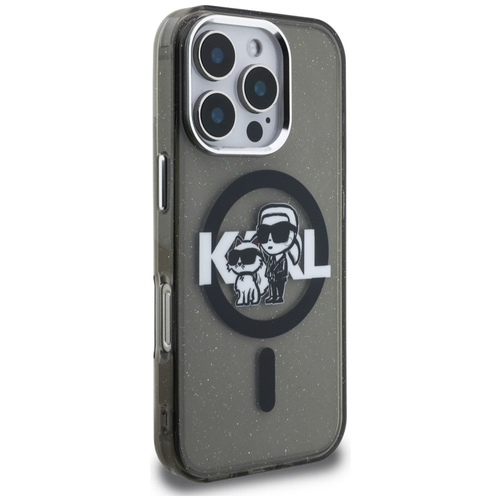 Karl Lagerfeld IML Glitter Karl & Choupette Sketch Logo MagSafe dėklas skirtas iPhone 16 Pro Max - Juodas -- iPhone 16...