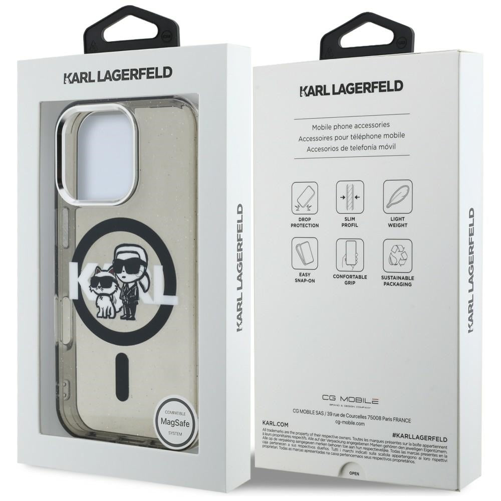 Karl Lagerfeld IML Glitter Karl & Choupette Sketch Logo MagSafe dėklas skirtas iPhone 16 Pro Max - Juodas -- iPhone 16...