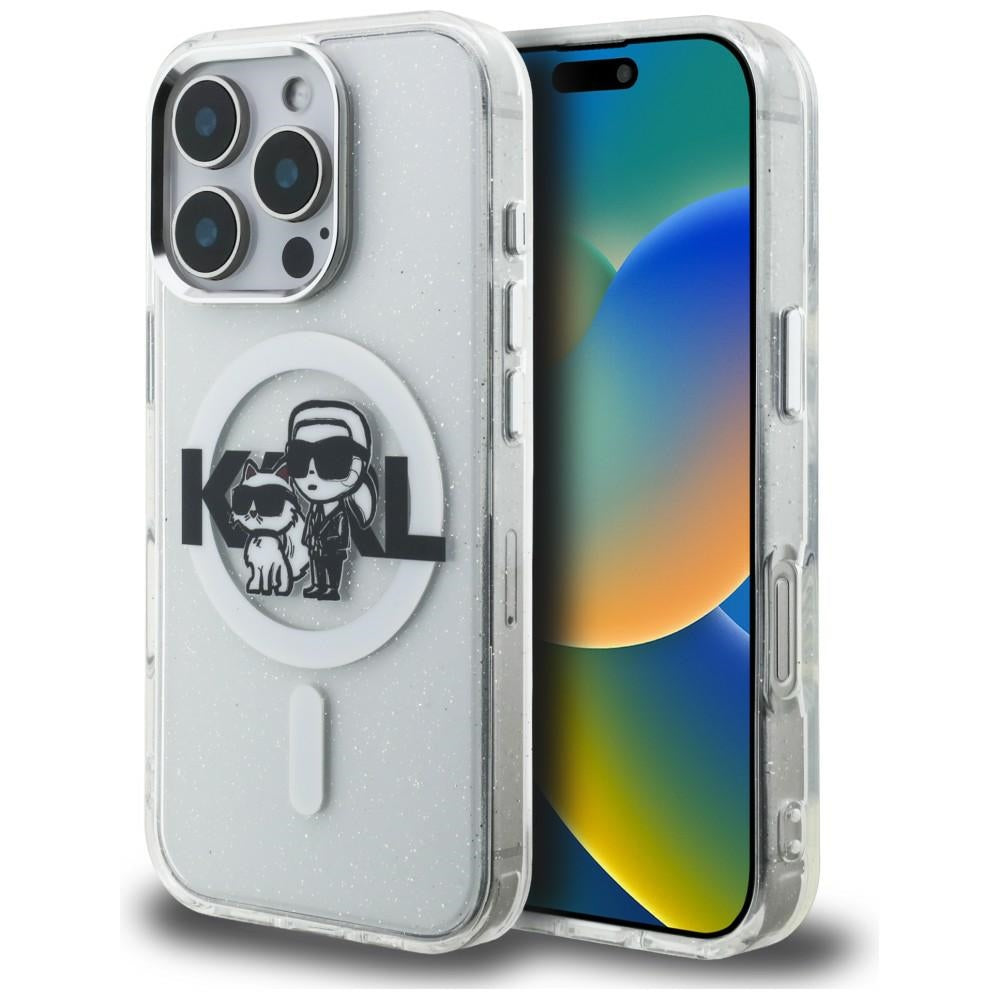 Karl Lagerfeld IML Glitter Karl & Choupette Sketch Logo MagSafe dėklas skirtas iPhone 16 Pro Max - Permatomas -- iPhone...