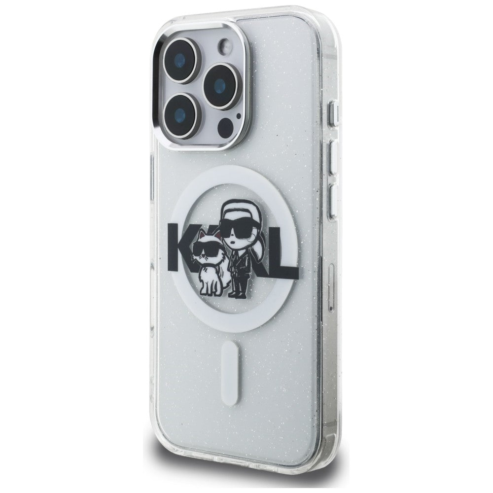 Karl Lagerfeld IML Glitter Karl & Choupette Sketch Logo MagSafe dėklas skirtas iPhone 16 Pro Max - Permatomas -- iPhone...