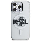 Karl Lagerfeld IML Glitter Karl & Choupette Sketch Logo MagSafe dėklas skirtas iPhone 16 Pro - Permatomas -- iPhone 16 Pro