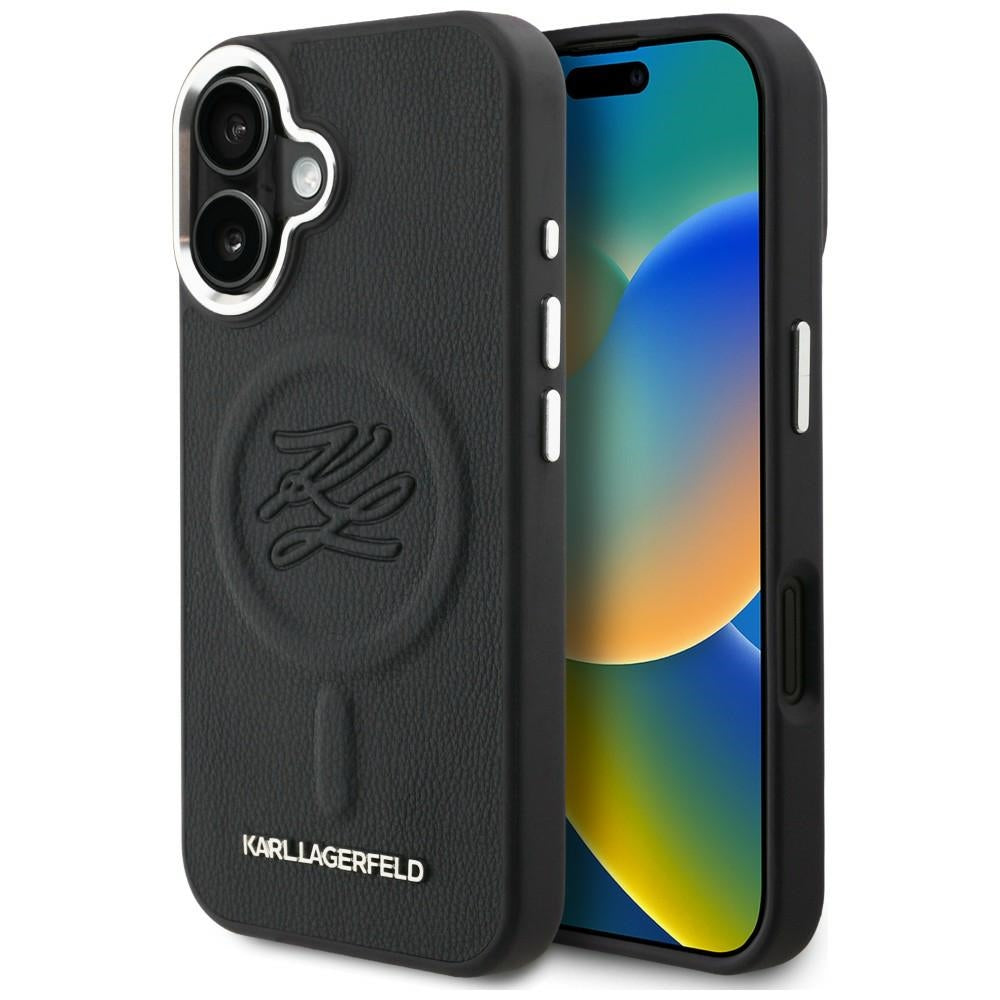 Karl Lagerfeld Initial & Metal Logo MagSafe dėklas iPhone 16 - Juodas -- iPhone 16
