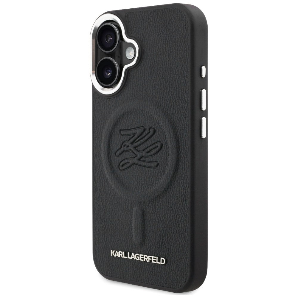 Karl Lagerfeld Initial & Metal Logo MagSafe dėklas iPhone 16 - Juodas -- iPhone 16