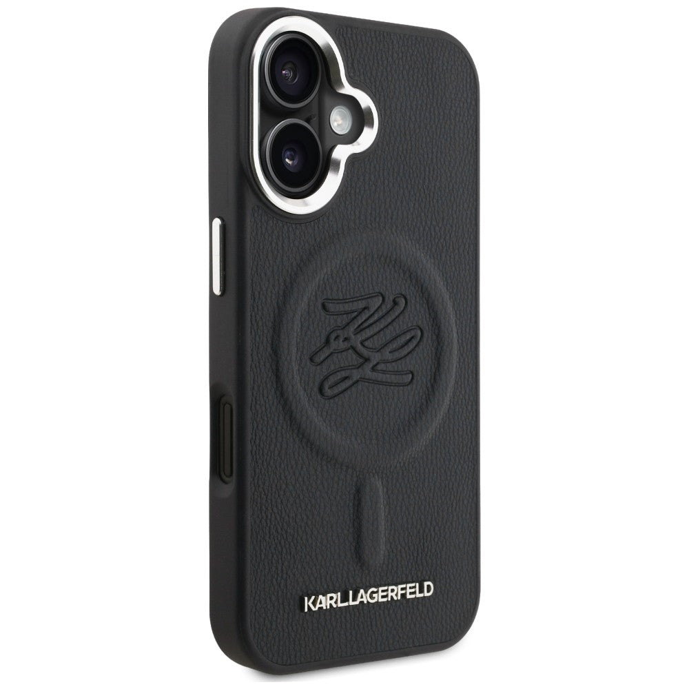 Karl Lagerfeld Initial & Metal Logo MagSafe dėklas iPhone 16 - Juodas -- iPhone 16
